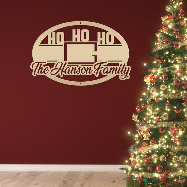 Personalized Family Name Ho Ho Ho Christmas Metal Sign