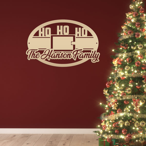 Personalized Family Name Ho Ho Ho Christmas Metal Sign
