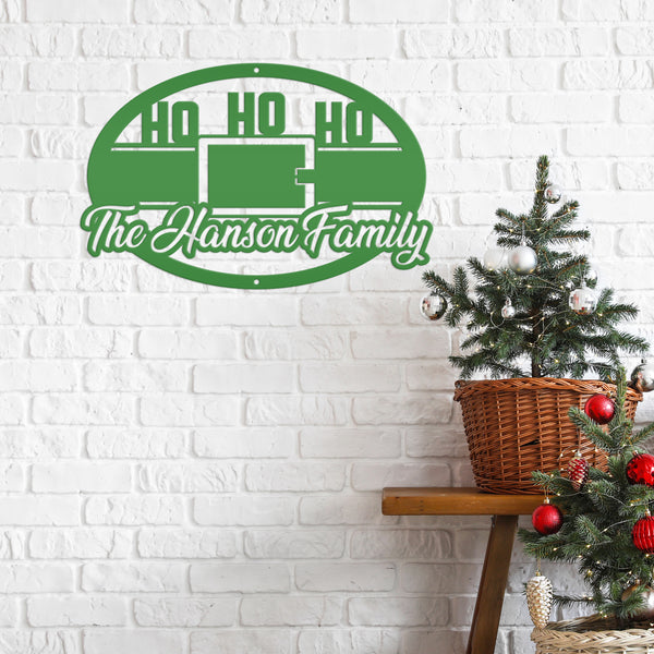 Personalized Family Name Ho Ho Ho Christmas Metal Sign