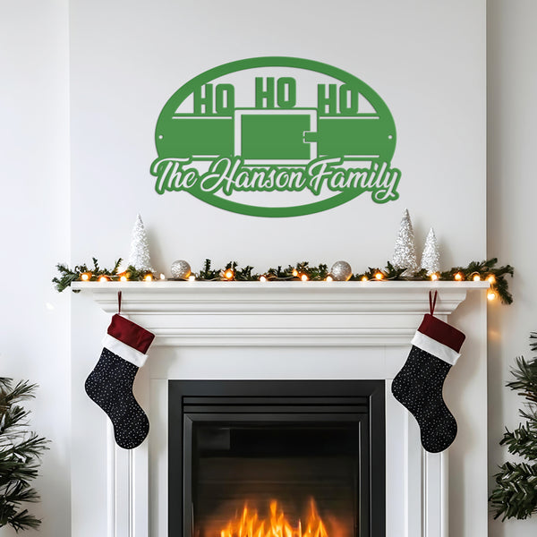 Personalized Family Name Ho Ho Ho Christmas Metal Sign