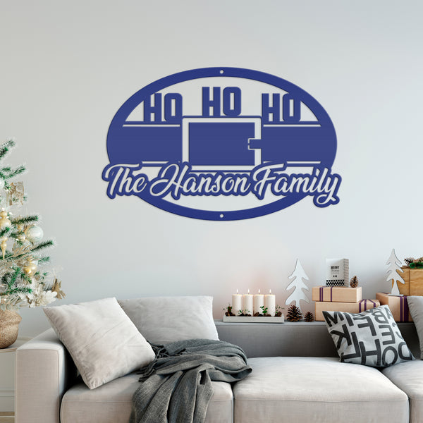 Personalized Family Name Ho Ho Ho Christmas Metal Sign