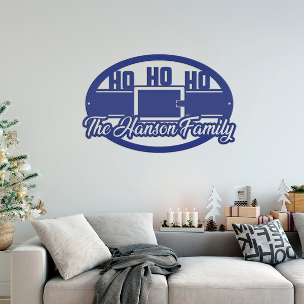 Personalized Family Name Ho Ho Ho Christmas Metal Sign
