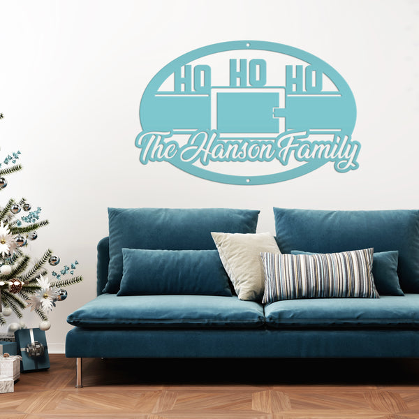 Personalized Family Name Ho Ho Ho Christmas Metal Sign