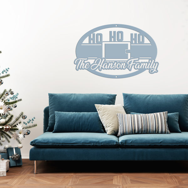 Personalized Family Name Ho Ho Ho Christmas Metal Sign