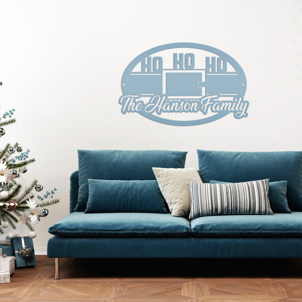 Personalized Family Name Ho Ho Ho Christmas Metal Sign