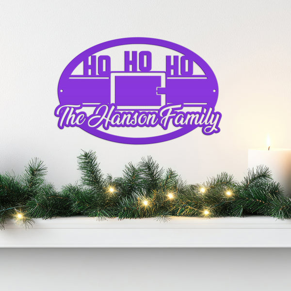 Personalized Family Name Ho Ho Ho Christmas Metal Sign