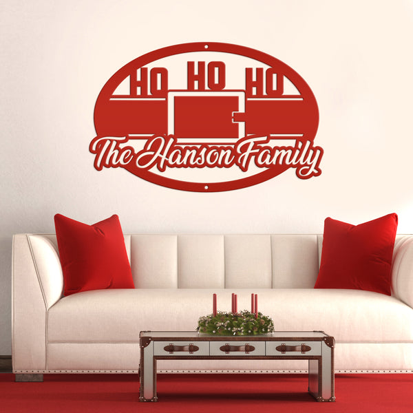 Personalized Family Name Ho Ho Ho Christmas Metal Sign