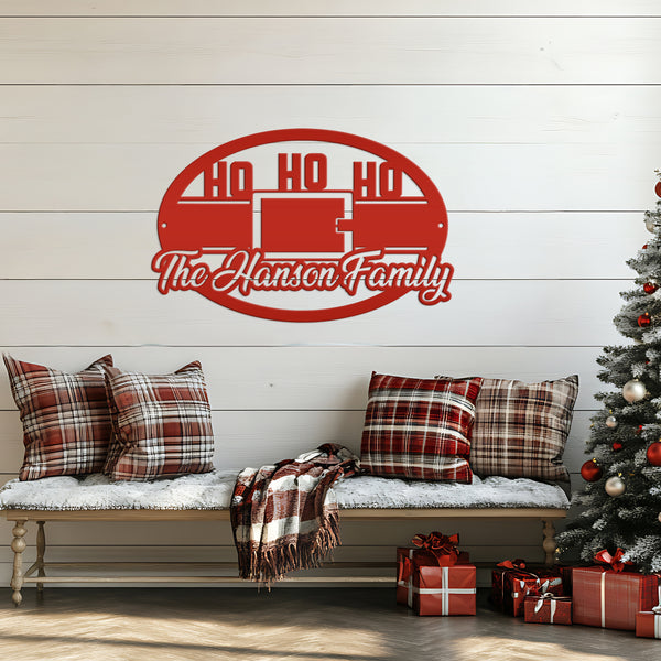 Personalized Family Name Ho Ho Ho Christmas Metal Sign