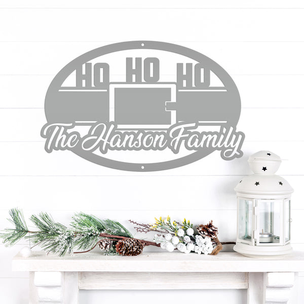 Personalized Family Name Ho Ho Ho Christmas Metal Sign