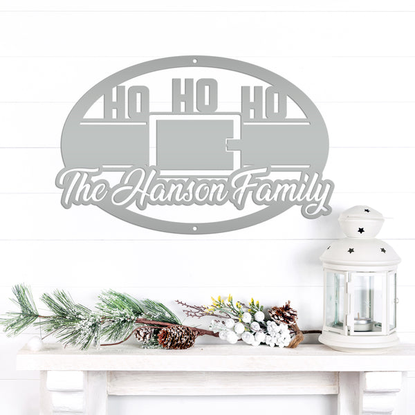 Personalized Family Name Ho Ho Ho Christmas Metal Sign