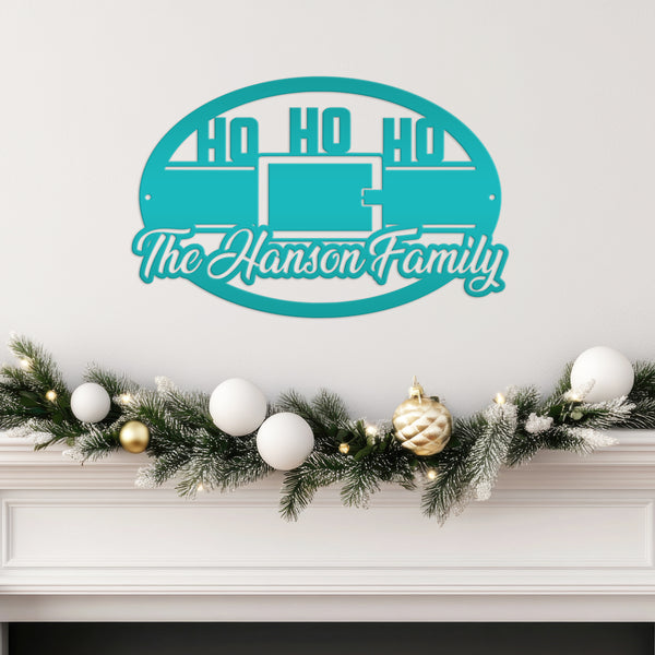 Personalized Family Name Ho Ho Ho Christmas Metal Sign