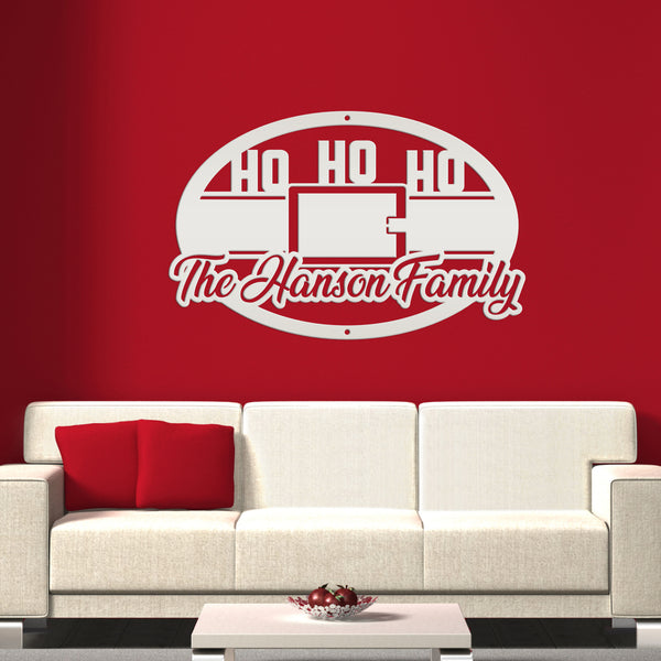Personalized Family Name Ho Ho Ho Christmas Metal Sign