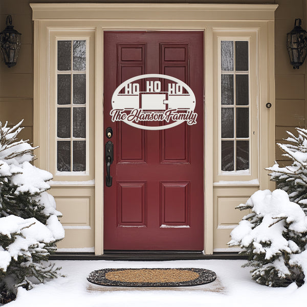 Personalized Family Name Ho Ho Ho Christmas Metal Sign