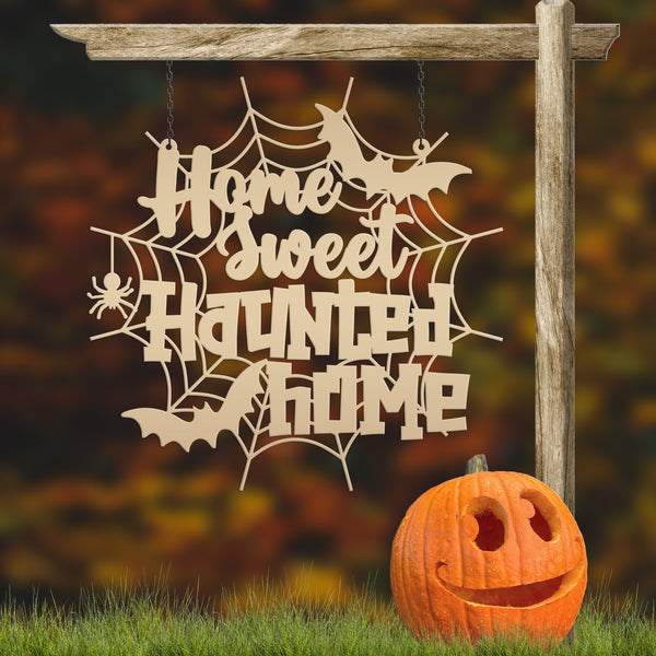 Home Sweet Haunted Home Metal Sign - Halloween Decor