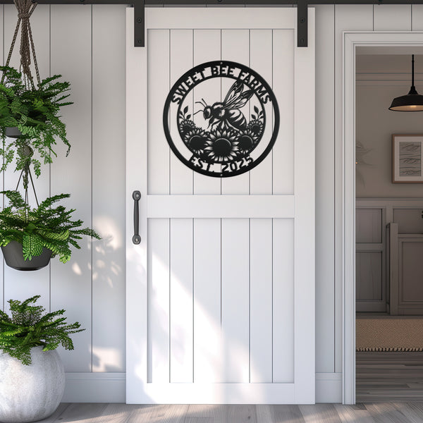 Sunflower and Bee Metal Sign for Farmhouse Decor - Custom Honeybee Garden Sign - Unique Personalized Gifts - Summer Flower Wall Hanging Art