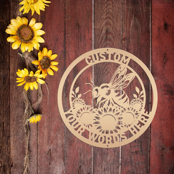 Sunflower and Bee Metal Sign for Farmhouse Decor - Custom Honeybee Garden Sign - Unique Personalized Gifts - Summer Flower Wall Hanging Art