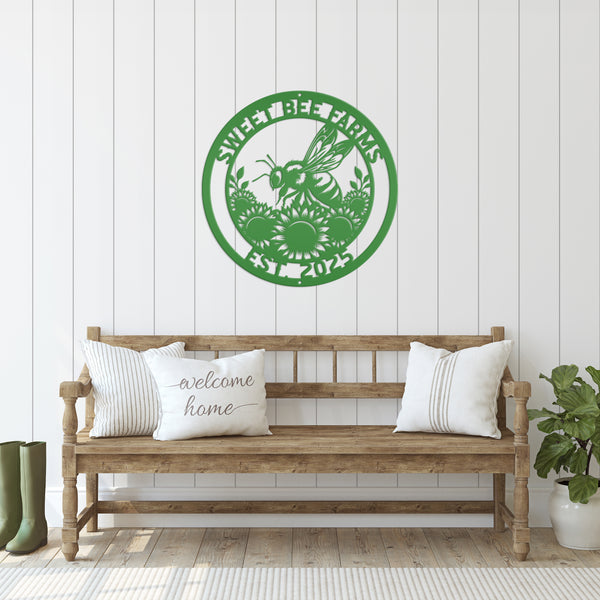 Sunflower and Bee Metal Sign for Farmhouse Decor - Custom Honeybee Garden Sign - Unique Personalized Gifts - Summer Flower Wall Hanging Art