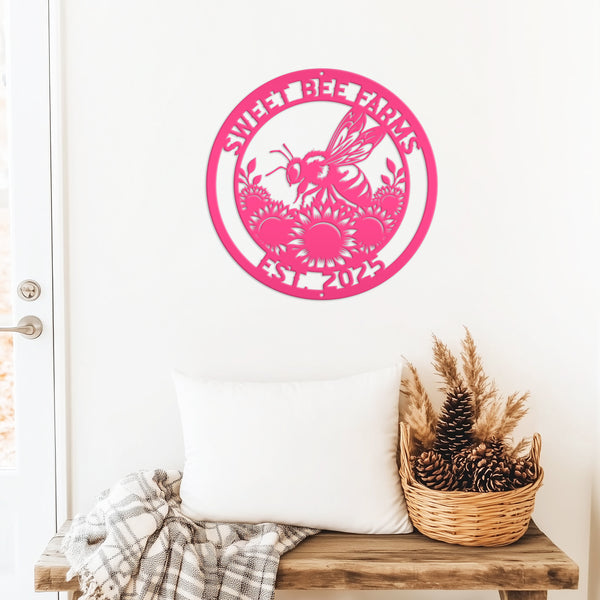 Sunflower and Bee Metal Sign for Farmhouse Decor - Custom Honeybee Garden Sign - Unique Personalized Gifts - Summer Flower Wall Hanging Art