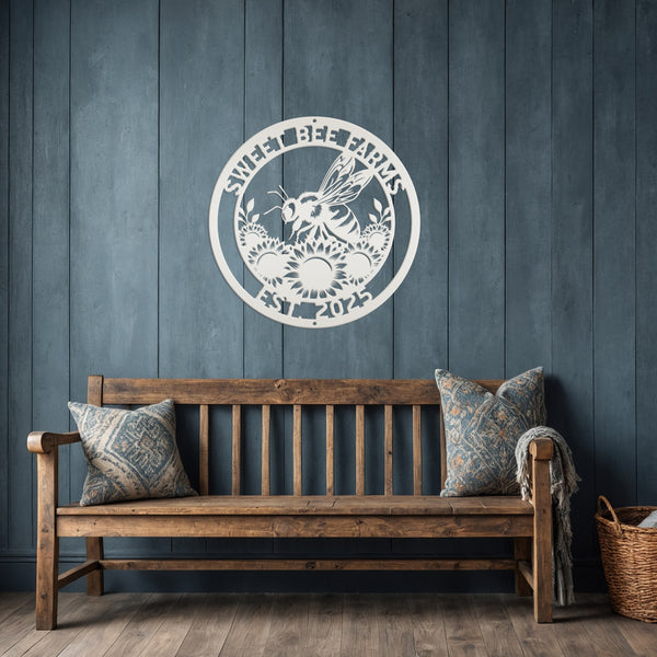 Sunflower and Bee Metal Sign for Farmhouse Decor - Custom Honeybee Garden Sign - Unique Personalized Gifts - Summer Flower Wall Hanging Art