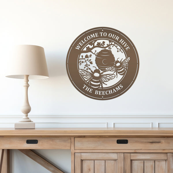 Custom Bee Metal Sign - Personalized Garden Decor - Spring Style Wall Art - Outdoor Front Porch Decor - Charming Flower and Bee Gift for Her