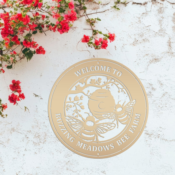 Custom Bee Metal Sign - Personalized Garden Decor - Spring Style Wall Art - Outdoor Front Porch Decor - Charming Flower and Bee Gift for Her