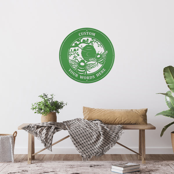 Custom Bee Metal Sign - Personalized Garden Decor - Spring Style Wall Art - Outdoor Front Porch Decor - Charming Flower and Bee Gift for Her