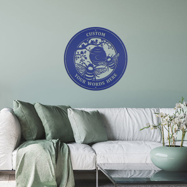 Custom Bee Metal Sign - Personalized Garden Decor - Spring Style Wall Art - Outdoor Front Porch Decor - Charming Flower and Bee Gift for Her