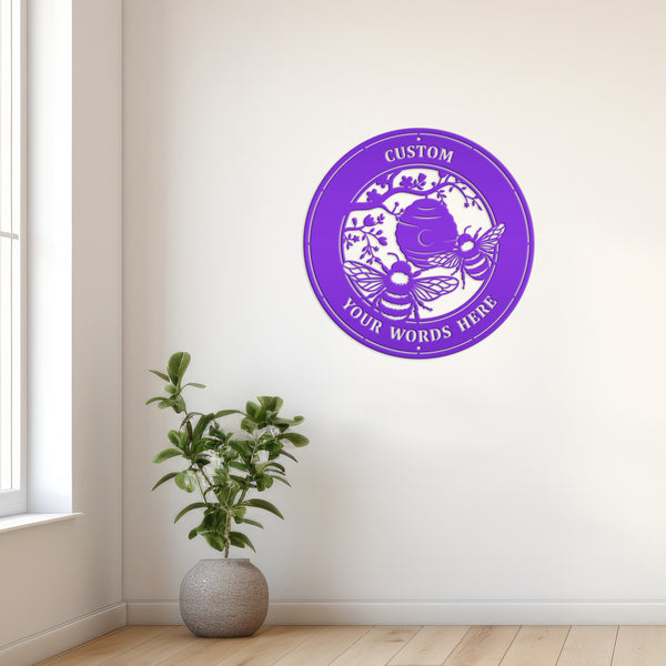 Custom Bee Metal Sign - Personalized Garden Decor - Spring Style Wall Art - Outdoor Front Porch Decor - Charming Flower and Bee Gift for Her