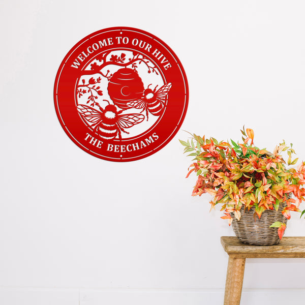 Custom Bee Metal Sign - Personalized Garden Decor - Spring Style Wall Art - Outdoor Front Porch Decor - Charming Flower and Bee Gift for Her