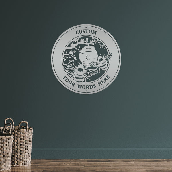 Custom Bee Metal Sign - Personalized Garden Decor - Spring Style Wall Art - Outdoor Front Porch Decor - Charming Flower and Bee Gift for Her