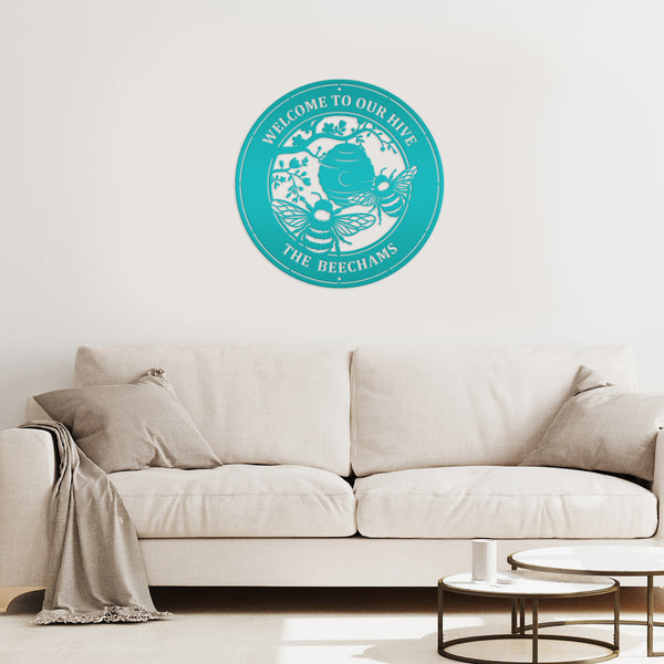 Custom Bee Metal Sign - Personalized Garden Decor - Spring Style Wall Art - Outdoor Front Porch Decor - Charming Flower and Bee Gift for Her
