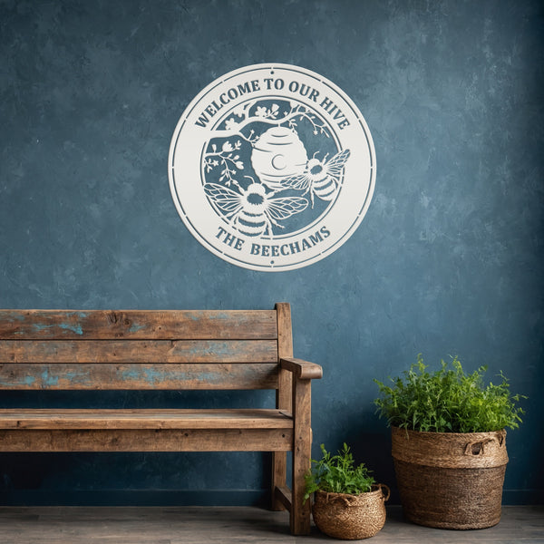 Custom Bee Metal Sign - Personalized Garden Decor - Spring Style Wall Art - Outdoor Front Porch Decor - Charming Flower and Bee Gift for Her