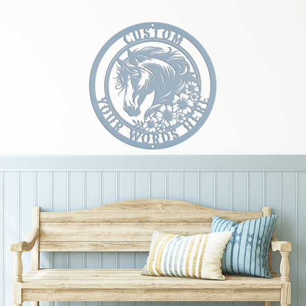 Unique Floral Horse Sign with Custom Name - Unique Metal Horse Art - Personalized Wall Hanging - Charming Farmhouse Decor - Gift for Her
