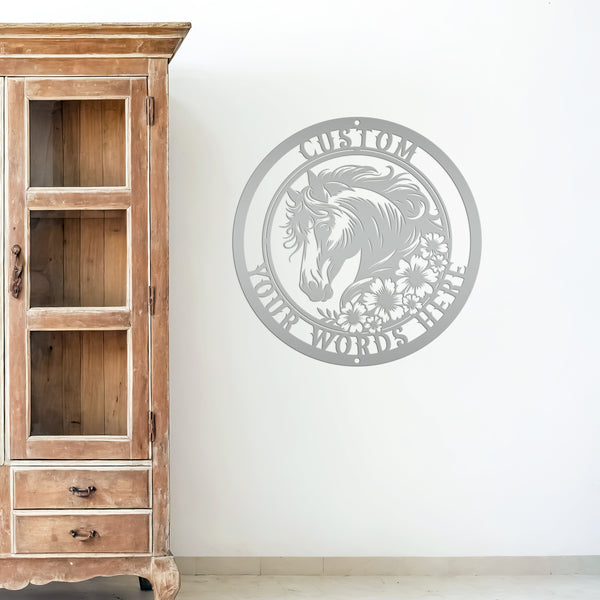 Unique Floral Horse Sign with Custom Name - Unique Metal Horse Art - Personalized Wall Hanging - Charming Farmhouse Decor - Gift for Her