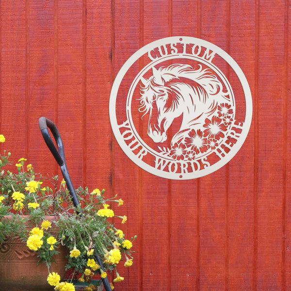 Unique Floral Horse Sign with Custom Name - Unique Metal Horse Art - Personalized Wall Hanging - Charming Farmhouse Decor - Gift for Her
