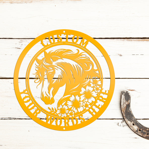 Unique Floral Horse Sign with Custom Name - Unique Metal Horse Art - Personalized Wall Hanging - Charming Farmhouse Decor - Gift for Her