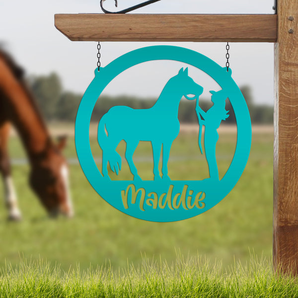 Personalized Horse and Owner Metal Sign-Horse Girl Metal Sign-Horse Themed Decor-Horse Lover