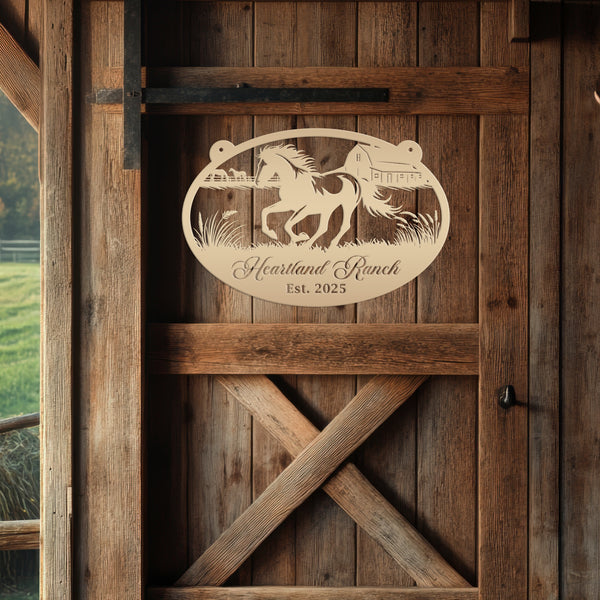 Horse Ranch Metal Sign - Personalized Farmhouse Décor - Charming Western Horse Art - Custom Wall Hanging - Outdoor Horse Farm Name Signs