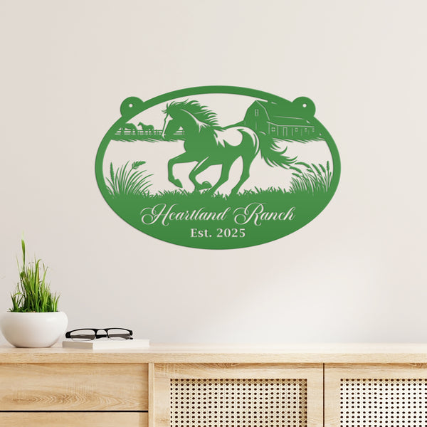 Horse Ranch Metal Sign - Personalized Farmhouse Décor - Charming Western Horse Art - Custom Wall Hanging - Outdoor Horse Farm Name Signs