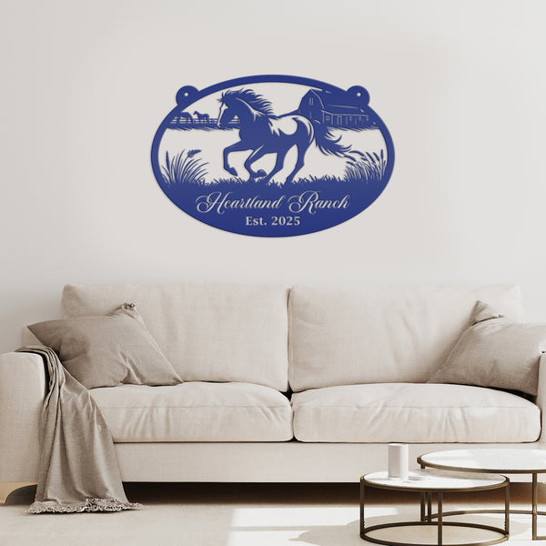 Horse Ranch Metal Sign - Personalized Farmhouse Décor - Charming Western Horse Art - Custom Wall Hanging - Outdoor Horse Farm Name Signs
