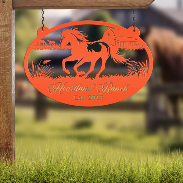 Horse Ranch Metal Sign - Personalized Farmhouse Décor - Charming Western Horse Art - Custom Wall Hanging - Outdoor Horse Farm Name Signs