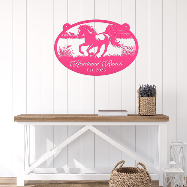 Horse Ranch Metal Sign - Personalized Farmhouse Décor - Charming Western Horse Art - Custom Wall Hanging - Outdoor Horse Farm Name Signs