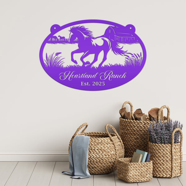 Horse Ranch Metal Sign - Personalized Farmhouse Décor - Charming Western Horse Art - Custom Wall Hanging - Outdoor Horse Farm Name Signs
