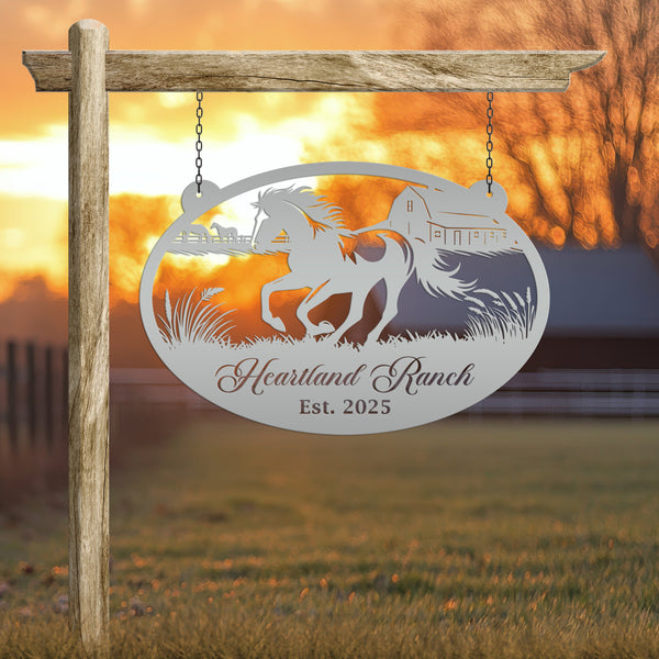 Horse Ranch Metal Sign - Personalized Farmhouse Décor - Charming Western Horse Art - Custom Wall Hanging - Outdoor Horse Farm Name Signs