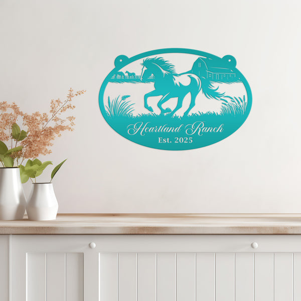 Horse Ranch Metal Sign - Personalized Farmhouse Décor - Charming Western Horse Art - Custom Wall Hanging - Outdoor Horse Farm Name Signs