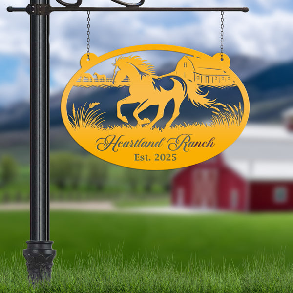 Horse Ranch Metal Sign - Personalized Farmhouse Décor - Charming Western Horse Art - Custom Wall Hanging - Outdoor Horse Farm Name Signs