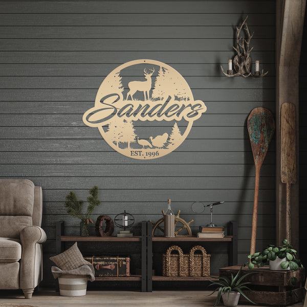 Custom Hunting Scene Sign-Personalized Hunting Sign for Cabin-Club-Organization-Garage-Shop-Gift for Father's Day