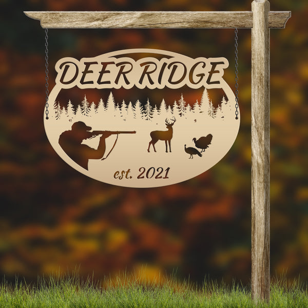 Custom Deer and Turkey Hunting Scenery Sign, Deer Sign for Shop, Hunting Metal Sign for Garage-Mancave,Fathers Day Gift, Gift for Grandpa, Deer Scene Wall Decor