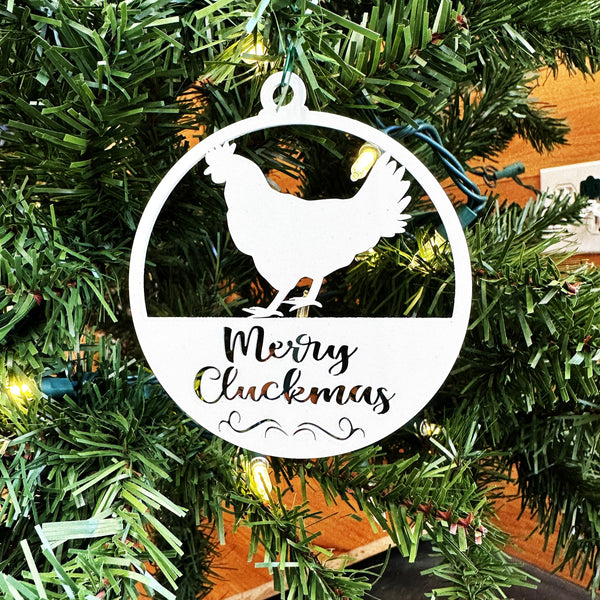 Merry Cluckmas Chicken Metal Ornament, Christmas Decor, Farm Ornament