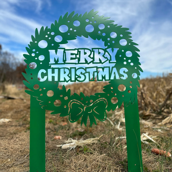 Christmas Wreath Yard Stake, Metal Lawn Decor for the Holidays, Outdoor Christmas Decorations